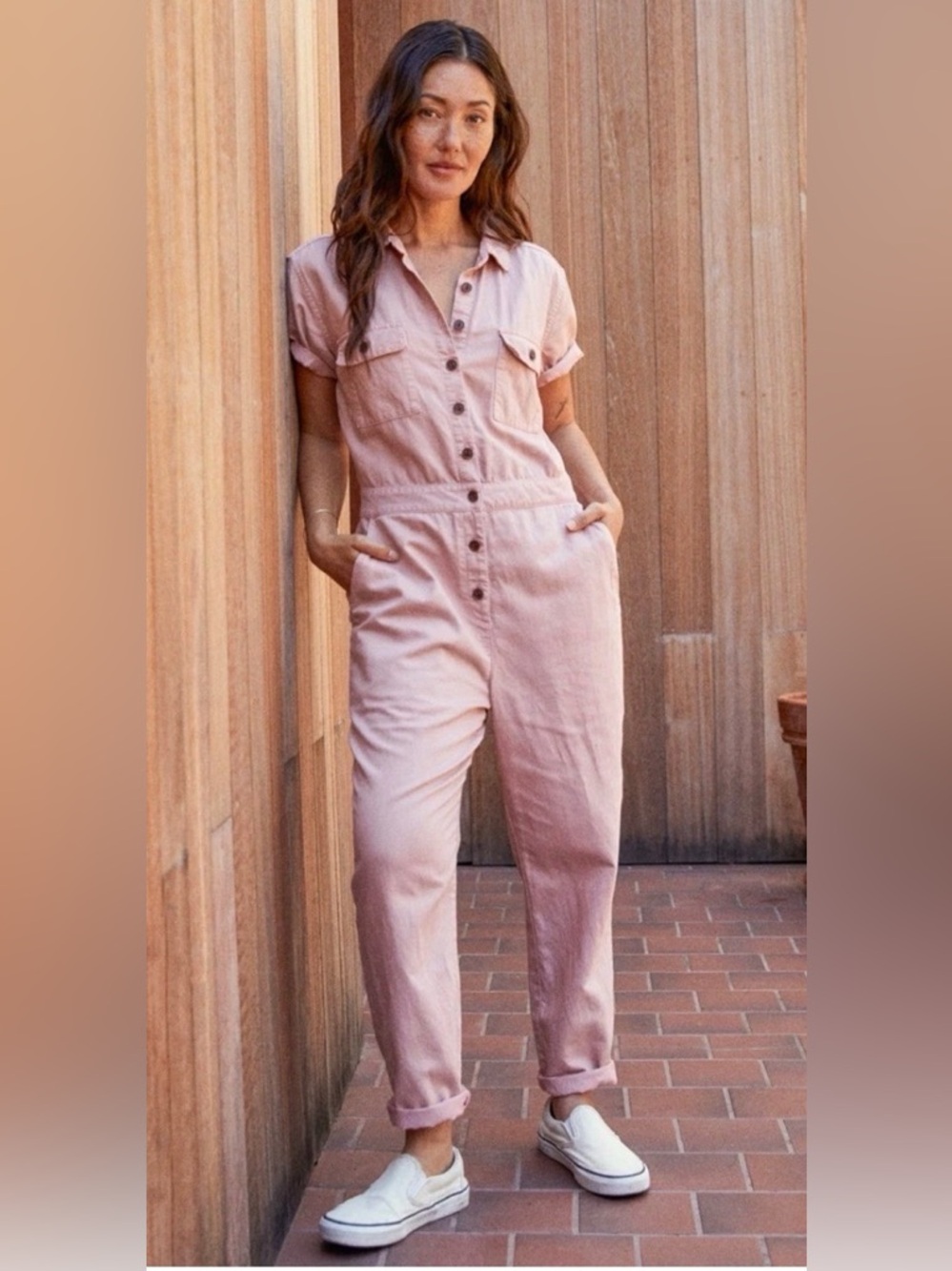 NWT OUTERKNOWN S.E.A. Jumpsuit Pink Small Linen Blend Chic Utility Casual